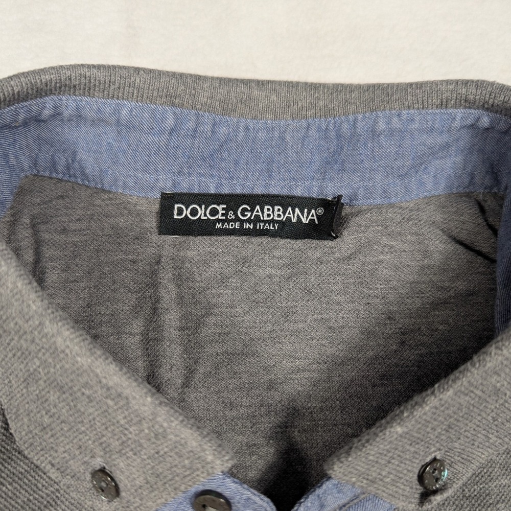 Dolce‎ & Gabbana Mens Grey Cotton Pique Polo Shirt Logo Plaque Made in Italy - Picture 4 of 8